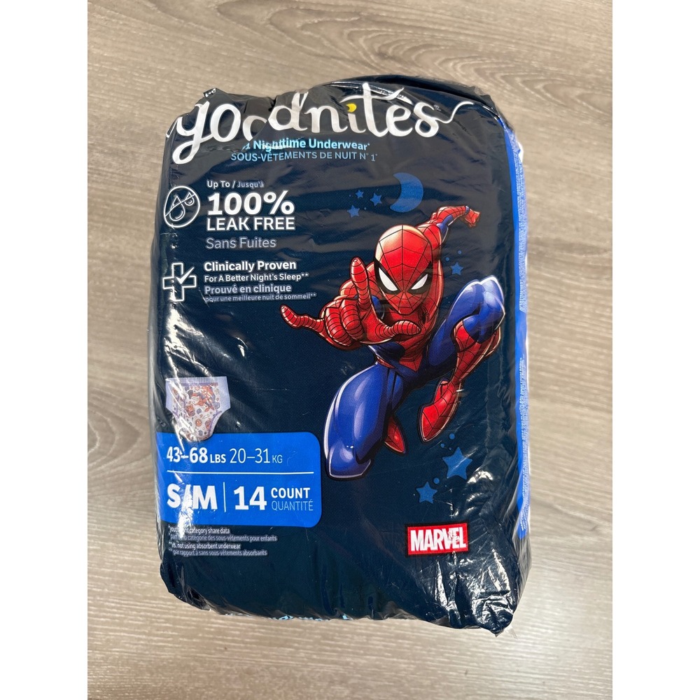 Goodnites Nighttime Underwear Marvel Spider-Man Size S/M 11 Ct 43-68 lbs *Open*